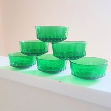 Set Of 6 Vintage Arcoroc France Emerald Green Glass Dessert Bowls MCM Starburst