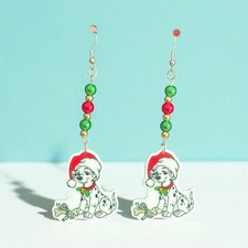 ** Cute Christmas cartoon|dalmation|puppy Inspired  Dangle Earrings **Handmade**