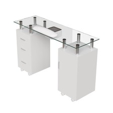Pro Manicure Table Beauty Salon Station Glass Table Nail Desk W/ Dust Collector