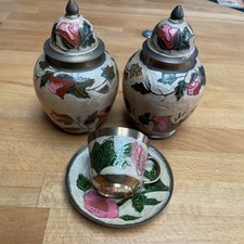 Brass Cloisonne Ginger Jars plus tea cup and saucer vintage  