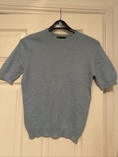 Light Blue Short Sleeve Jumper 100% Cashmere Pringle Eur 34 Small