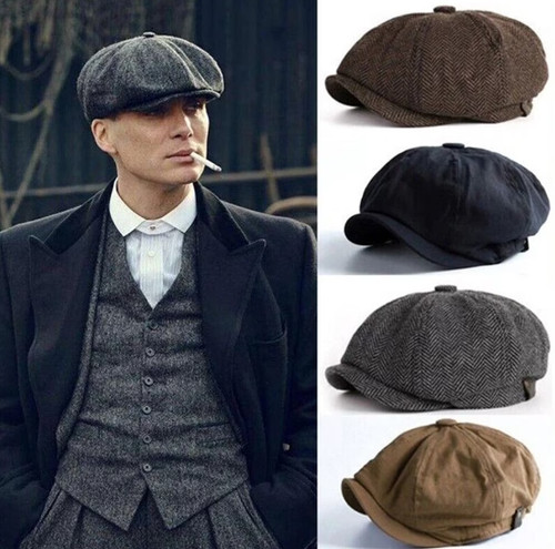 Men flat cap washed newsboy - flat,