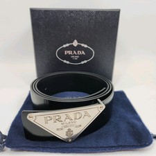 Prada Black Spazzola Leather Belt with Triangle Logo Metal Buckle, Size: 90 / 36