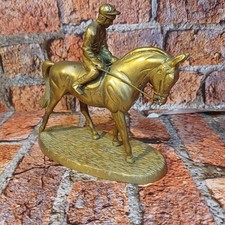 Vintage Solid Brass Horse Snd Jockey Figurine. Equine Racing Ornament 7x6in