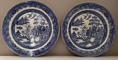 Pair blue white stoneware - pair,