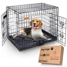 BELOFAY Dog Crate Cage - Heavy Duty Metal Frame - Dual Door, Collapsible S,M,L,X