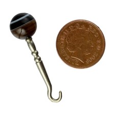 Antique Glove Button Hook Ball BANDED BULLS EYE AGATE Chatelaine c1900