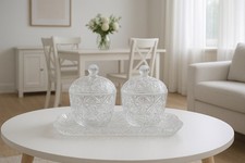 3pc Glass Sweet Suger jar with lid and try
