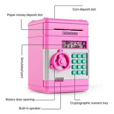 Pink Password Cash Box Auto Bill Roll Coin Saving Safe Music English Color Box