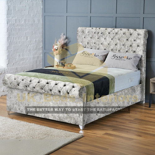 Sleigh bed frame with - bed, gas
