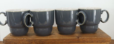 LOT of 4 Denby Everyday Stackable Mugs Mushroom (deep blue)  MINT!