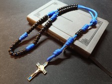 Rugged Rosary, Strong, Tough, Handmade Blue Paracord, Gold Crucifix, Catholic