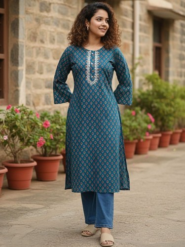 Indian women teal blue cotton - teal,