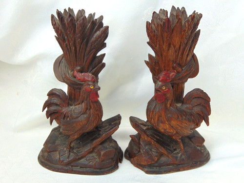 Pair antique carved wood black - carved,