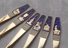 Rare Set 6 Coffee Spoon With Enamel St Petersburg Views IN 875er Silver