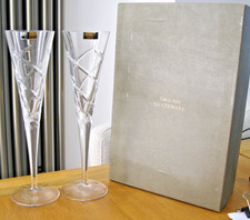 2x Boxed Crystal Champagne Flutes With Optical Cut Swirl-Jasper Conran Style