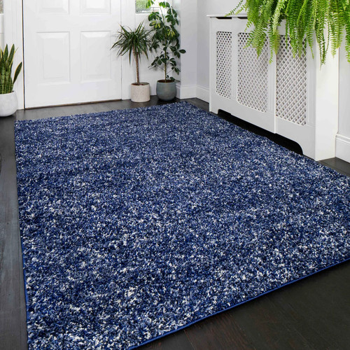 Blue mottled shaggy rug - rug, soft