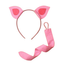 Pig Ears & Tail Set Headband Piglet Fancy Dress Costume Accessory One Size