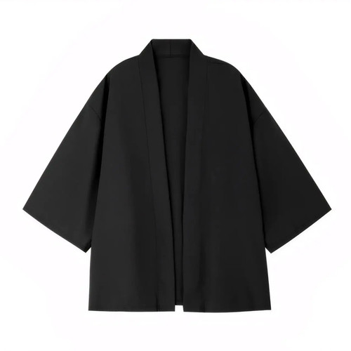 Black mens shirt kimono - black,