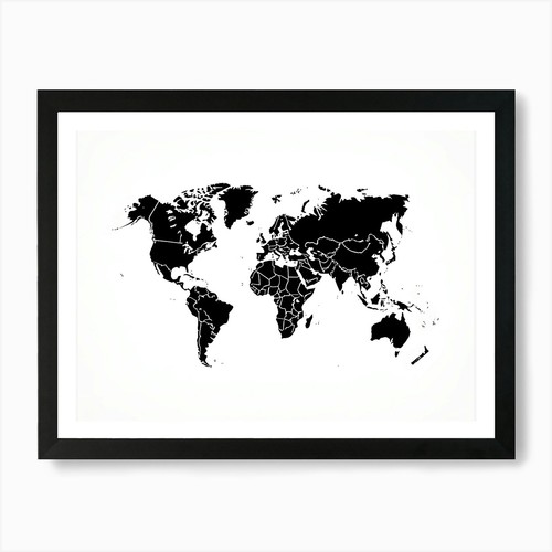Black and white world map - black,