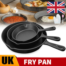 3x Cast Iron Non-Stick Skillet Griddle Frying Cooking Pan Fry Cooking Seasoned