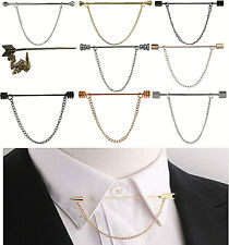 Mens Collar Pin Screw Tip Shirt Stainless Steel 6CM Tie Bar FREE Chain Gift UK
