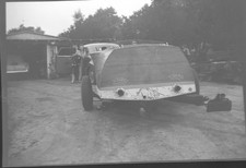 1930s Man & Woman by Homemade Wooden Tear Drop Trailer Car 4x5 Negative