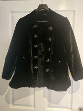 Vintage Real Fur Black Coat with Floral Frog Closures Size 12