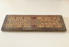 Vintage Inlaid Wooden Treen Cribbage Board, 120 holes, no pegs