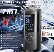 7-in-1 Car Jump Starter Tire Inflator Power Bank LED Light Digital Display Porta