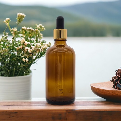 Amber glass bottles - w/, gold