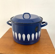 Vintage Mid Century Catherine Holm enamel Casserole Cooking Pot Blue Lotus 