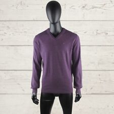 MOODS OF NORWAY Men's Purple 100% Wool V Neck Jumper M Pullover Sweater
