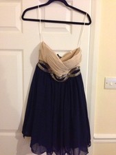 BNWT navy and cream dress with silver beading - Size 12