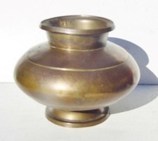 18thC. Antique Indian Bronze Lota Pot Hindu Holy Water Vessel Engraved Bodna 5in