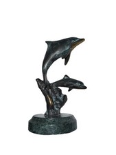 SPI San Pacific International Dolphin & Baby Bronze Brass Statue Sculpture 6"