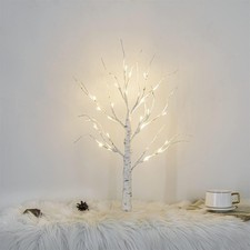 BATTERY White Twig Christmas Tree with Lights 2FT Tabletop Birch Tree 60CM