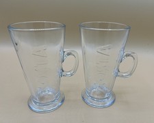 2 x Costa Coffee Tall Glass Mugs Latte Hot Chocolate Embossed Logo Glasses