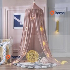 Surwin Girls Boys Kids Single Double Bed Canopy, Solid Color Round Dark Pink