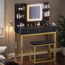 3 Drawers Vanity Table with Power Outlet Mirror for Bedroom Makeup Dress Desk