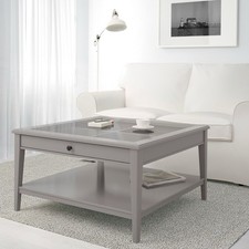 IKEA LIATORP Coffee Table with Tempered Glass and Display Drawer 93cm x 93cm