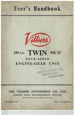 VILLIERS Mk2T 250cc TWIN 4-SPEED ENGINE/GEAR UNIT ORIGINAL 1956 OWNERS HANDBOOK
