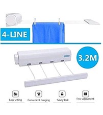 Retractable Clothesline, Wall Mounted Washing Line Extendable, 4 lines x 3.2 m