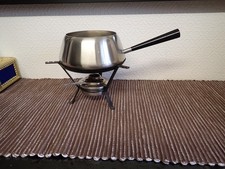 VINTAGE SPRING STAINLESS STEEL  FONDUE PAN - WITH STAND AND BURNER - NO FORKS