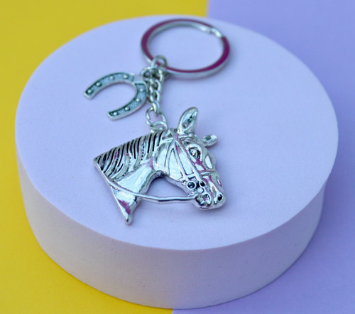 Silver horse head keychain - head, |