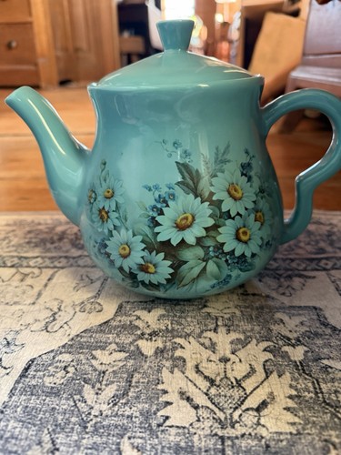 Floral turquoise ceramic round - floral,