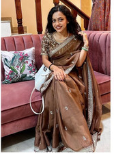 Soft silk saree indian bollywood designer wedding party wear embroidery sari