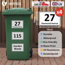 4 x Premium Glossy Wheelie Bin Stickers Numbers Personalised House Bin Number