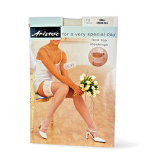 Aristoc Bridal Lace Top Stockings 10 Den Cream Silk Small Wedding Ivory