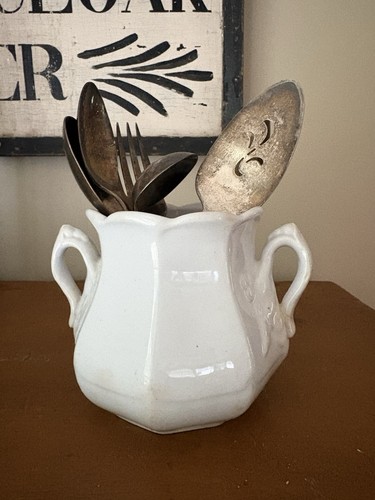 Atq white ironstone sugar bowl - white,